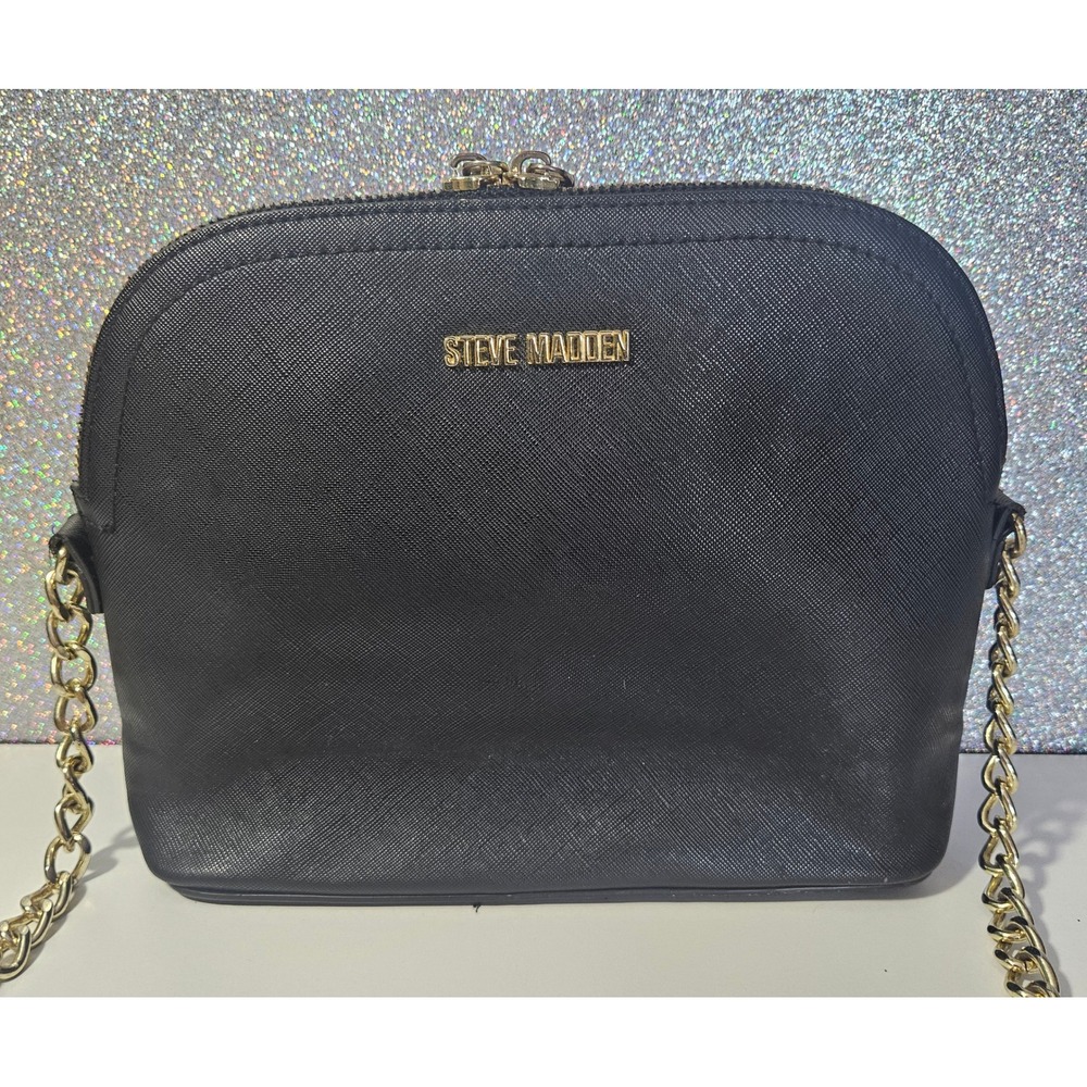 STEVE‎ MADDEN Black Dome BMaggie Crossbody Bag Satchel Gold Chain Strap Zip SM